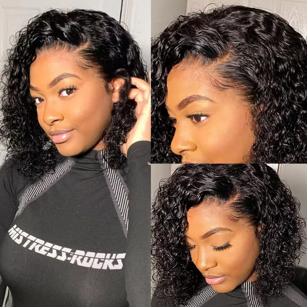 Cabelo brasileiro curto kinky curl pacotes com fecho 100% não processado extensão de trama de cabelo humano cor natural cabelo virgem