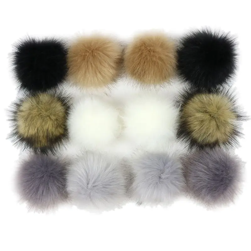 12 peças bola pompons pele falsa multicolorida com faixa borracha para chapéu, sapatos, cachecóis, bolsa,