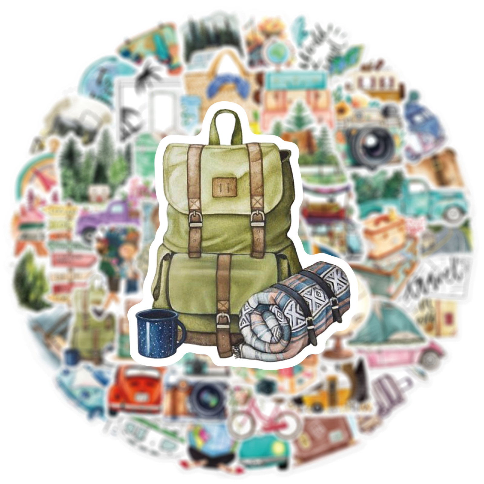 屋外旅行ステッカー,風景,落書き,携帯電話のヘルメット,防水PVC, DIY,防水,DIY,ハンドブックプレイ,新しいトレンド,50個