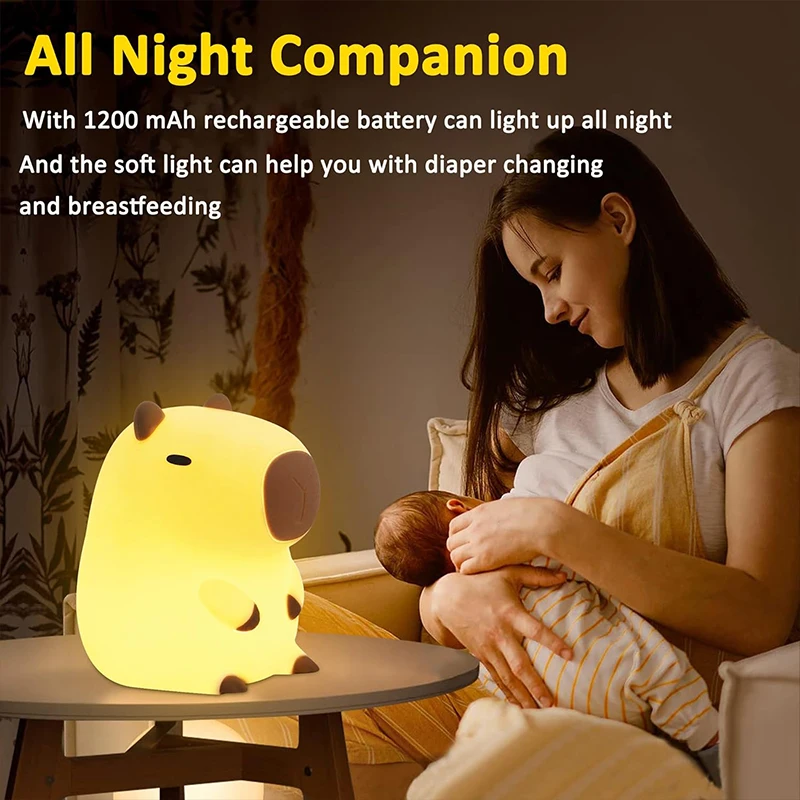 Simpatico capibara luce notturna in silicone per bambini regalo USB ricaricabile animale tocco lampada da comodino decorazione