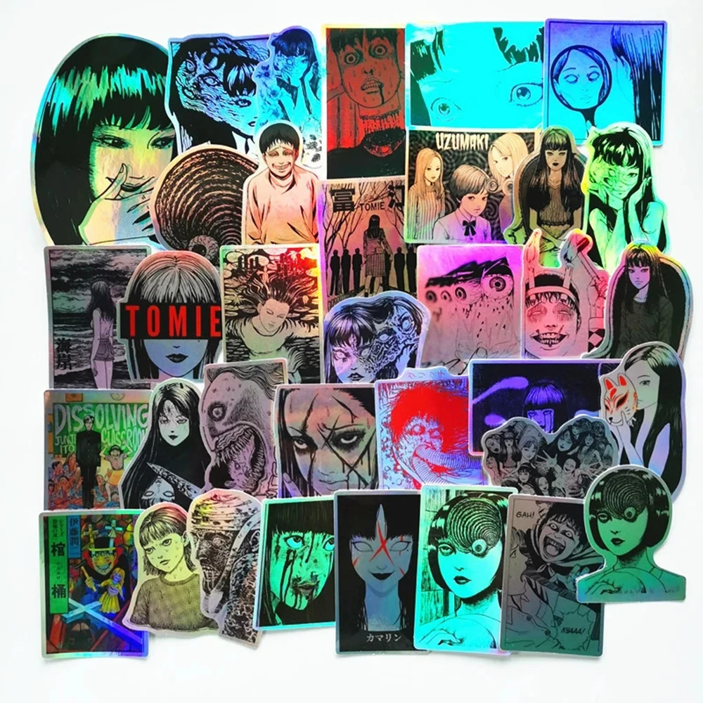 10/30/50 pçs laser horror anime tomie adesivos estéticos decalques portátil telefone do carro legal decoração adesivo à prova dwaterproof água brinquedo do miúdo