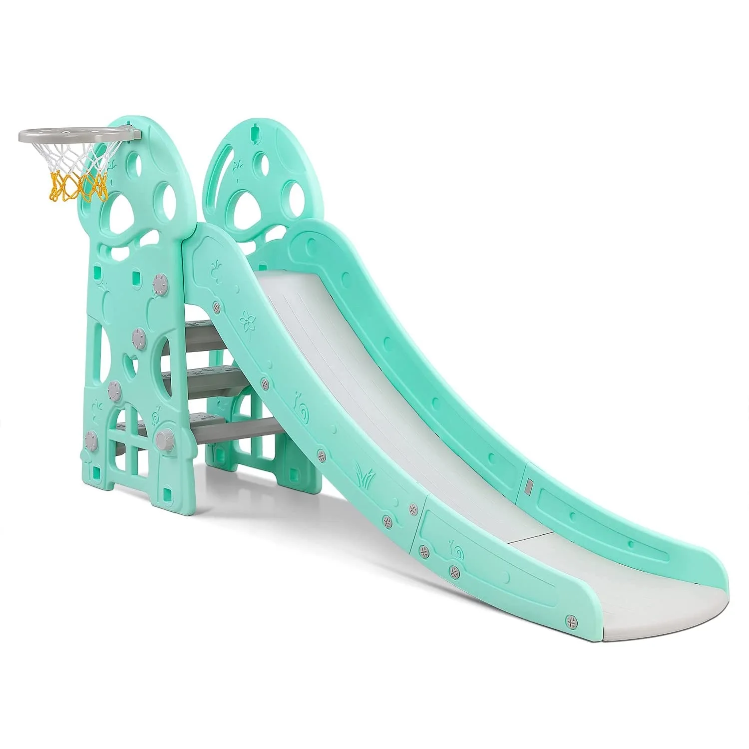 Children's Slide with Basketball Hoop,Foldable Garden Slide Indoor Outdoor