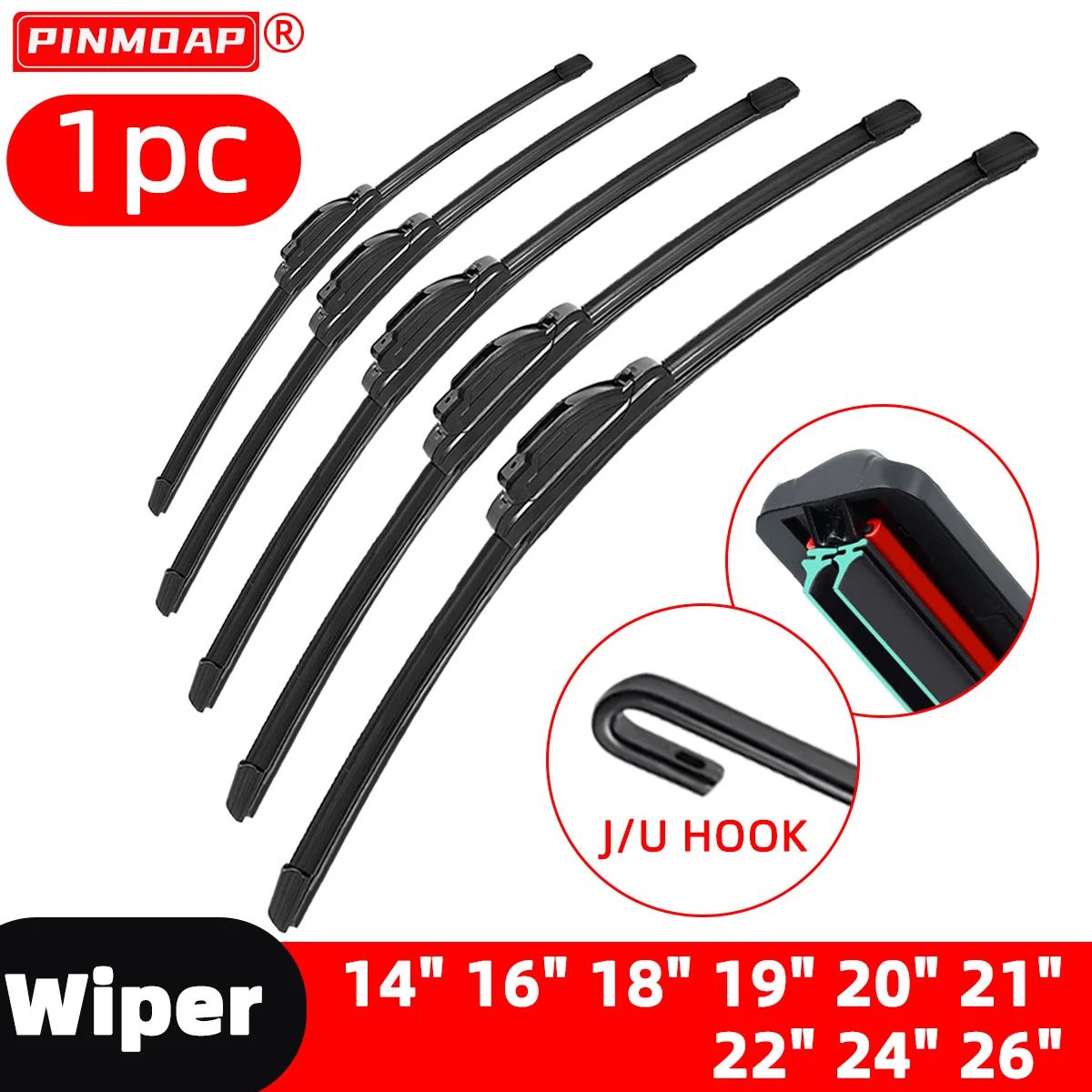 Limpiaparabrisas de coche con doble tira de goma, gancho en J, tipo U, limpiaparabrisas Universal sin salida para coche 14 "16" 18 "19" 20 "21" 22 "24" 26"