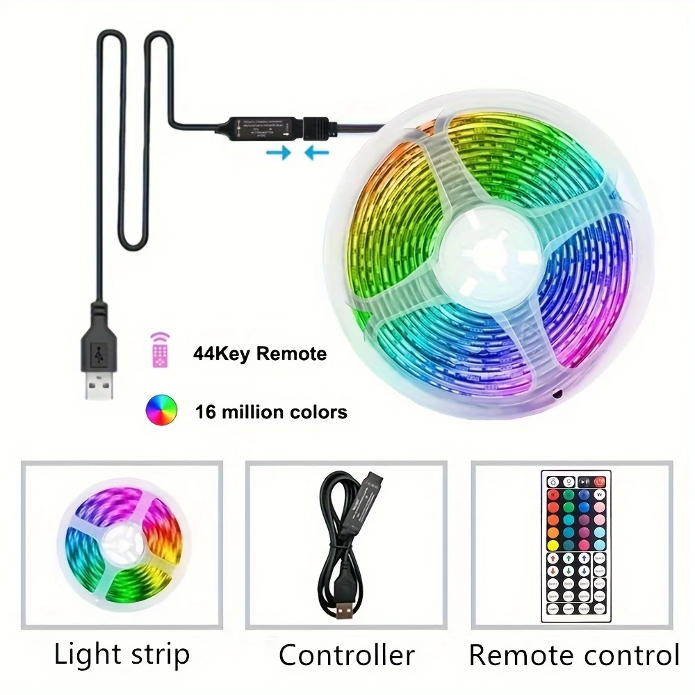 Tira LED USB RGB con control por APP, Bluetooth e infrarrojos, autoadhesiva, luz ambiental para dormitorio, sala de estar, retroiluminación de TV, cinta flexible de 5V, lámpara de diodos, luces decorativas para hogar