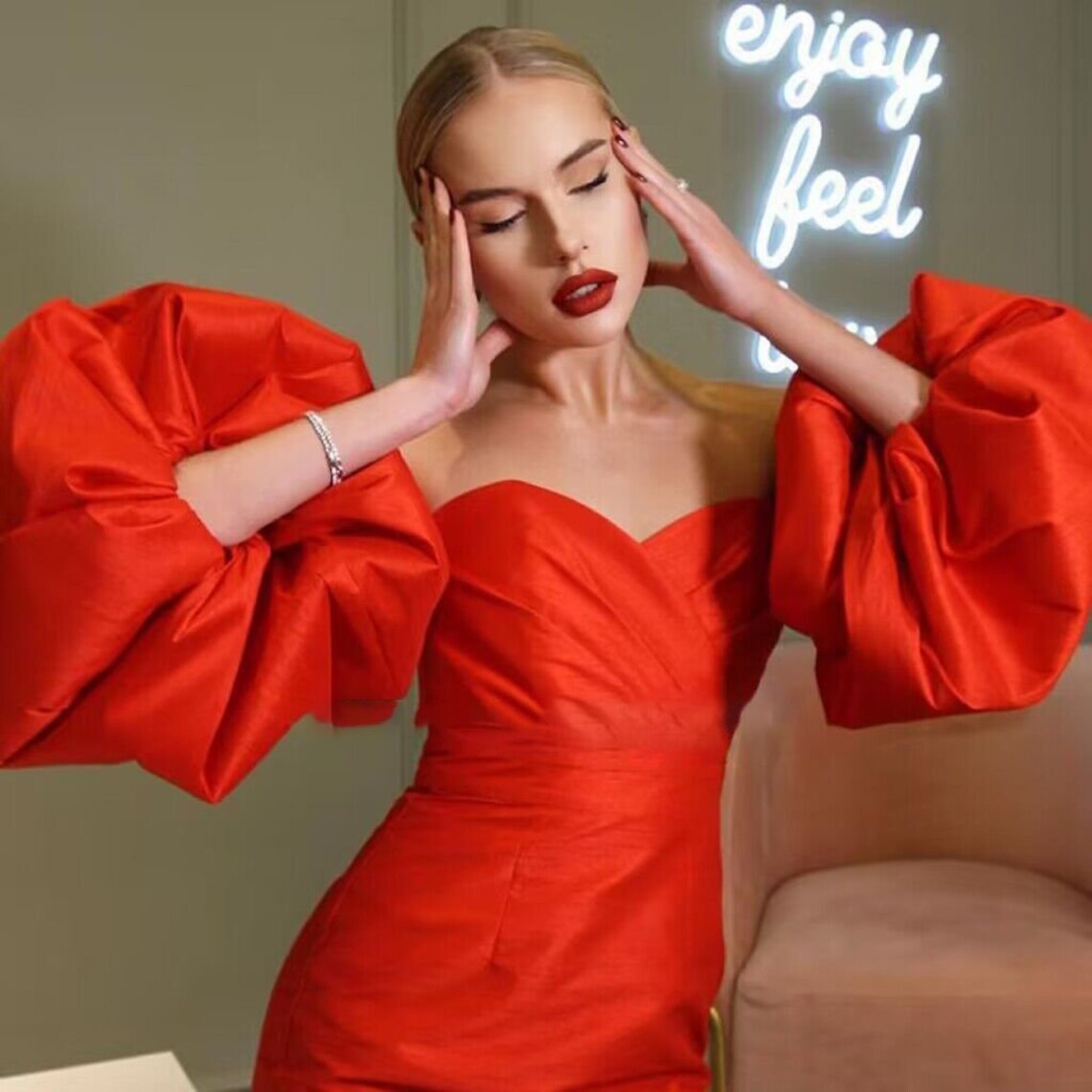 Rote Puffärmel, Abend- und Abschlussball-Dekoration, abnehmbare Ärmel, elastischer Braut-Bolero, Hochzeitsärmel