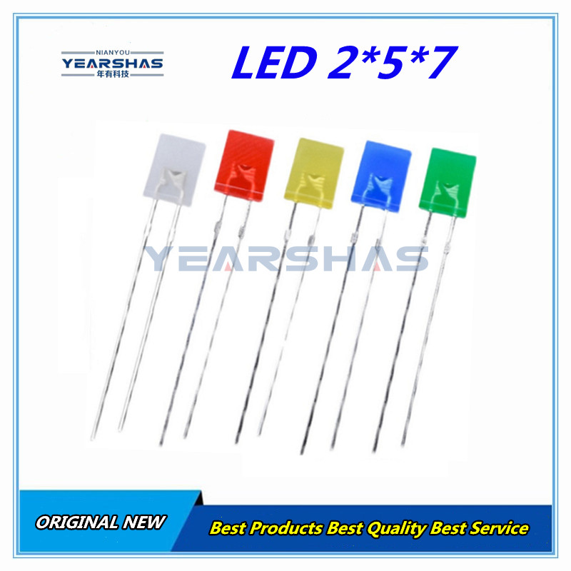 1000 PZ 2*5*7mm Kit LED Quadrato Kit diodo emettitore di luce 2X5X7 Diodo LED Rosso Giallo Verde Blu Bianco 5 Colori Nuovo