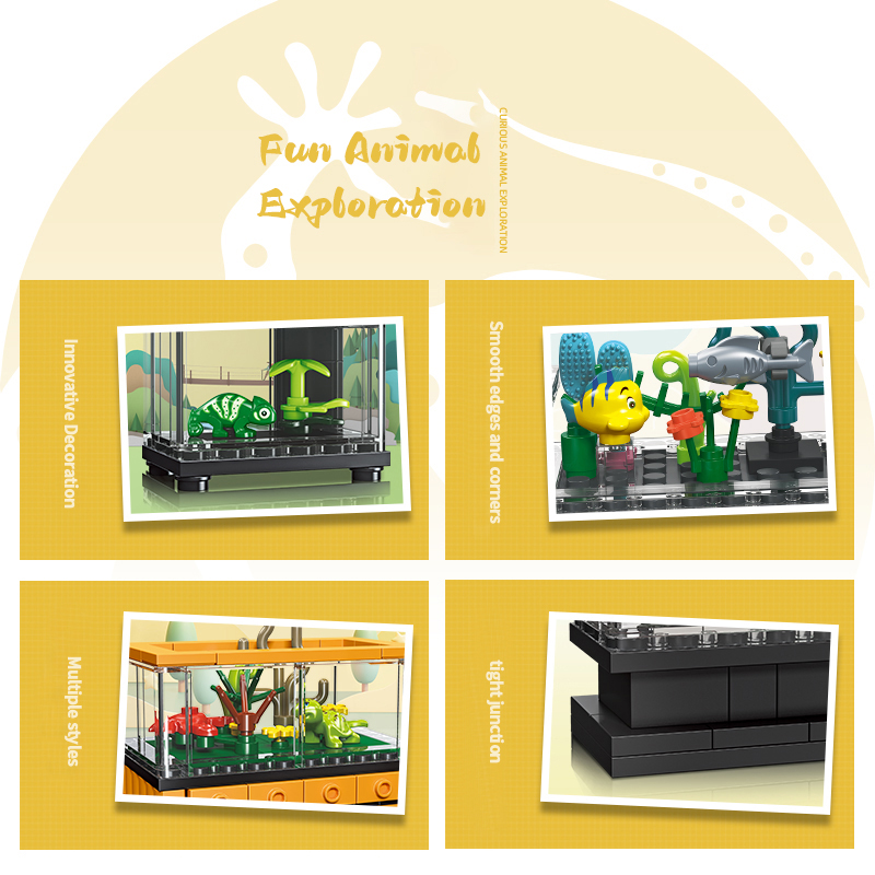 Conjunto de blocos de construção de tanque de peixes, criativo, diy, blocos de construção educacionais, brinquedo, móveis para casa, cidade, tijolos de construção, brinquedos para crianças