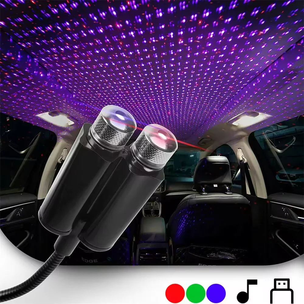 USB Podwójna głowica LED gwiazdkowe niebo lampa nocna zasilana USB Galaxy Star Projektor Atmosfera Lampa do samochodowego dachu pokoju sufitowego Szybka dostawa 6-8 dni Przybycie Bezpłatna wysyłka