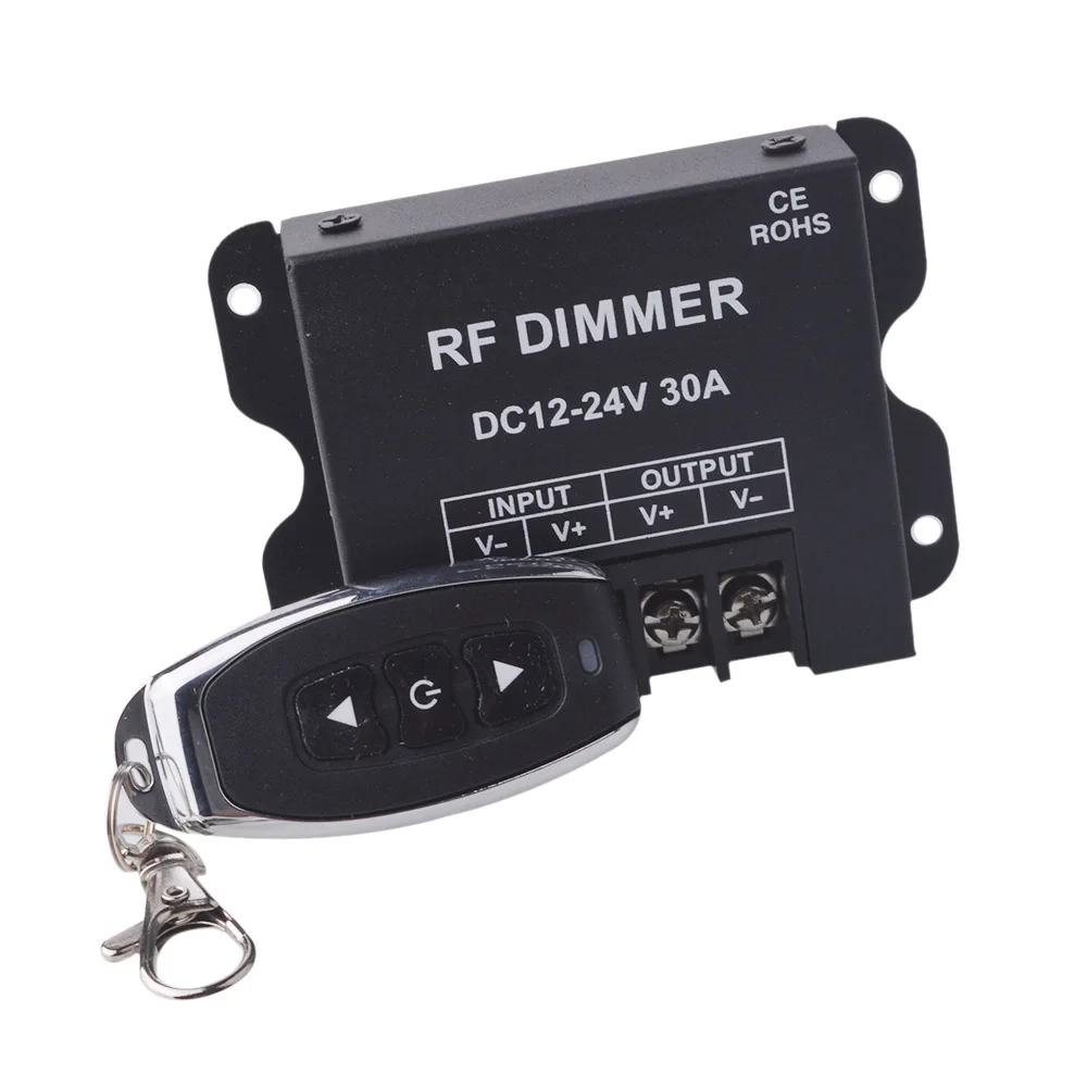Controlador atenuador LED 30A de bajo voltaje 12-24V con Control remoto inalámbrico RF de 3 teclas para tira de cadena de iluminación LED de un solo Color