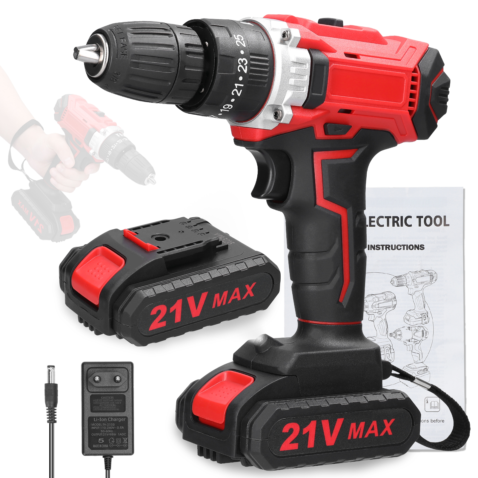 21V elektrischer Bohr bürsten motor 2 Drehzahlen steuern stufenlose Drehzahl regelung Dreh möglichkeiten Einstellung 25 Zahnräder Drehmomente Bohrer
