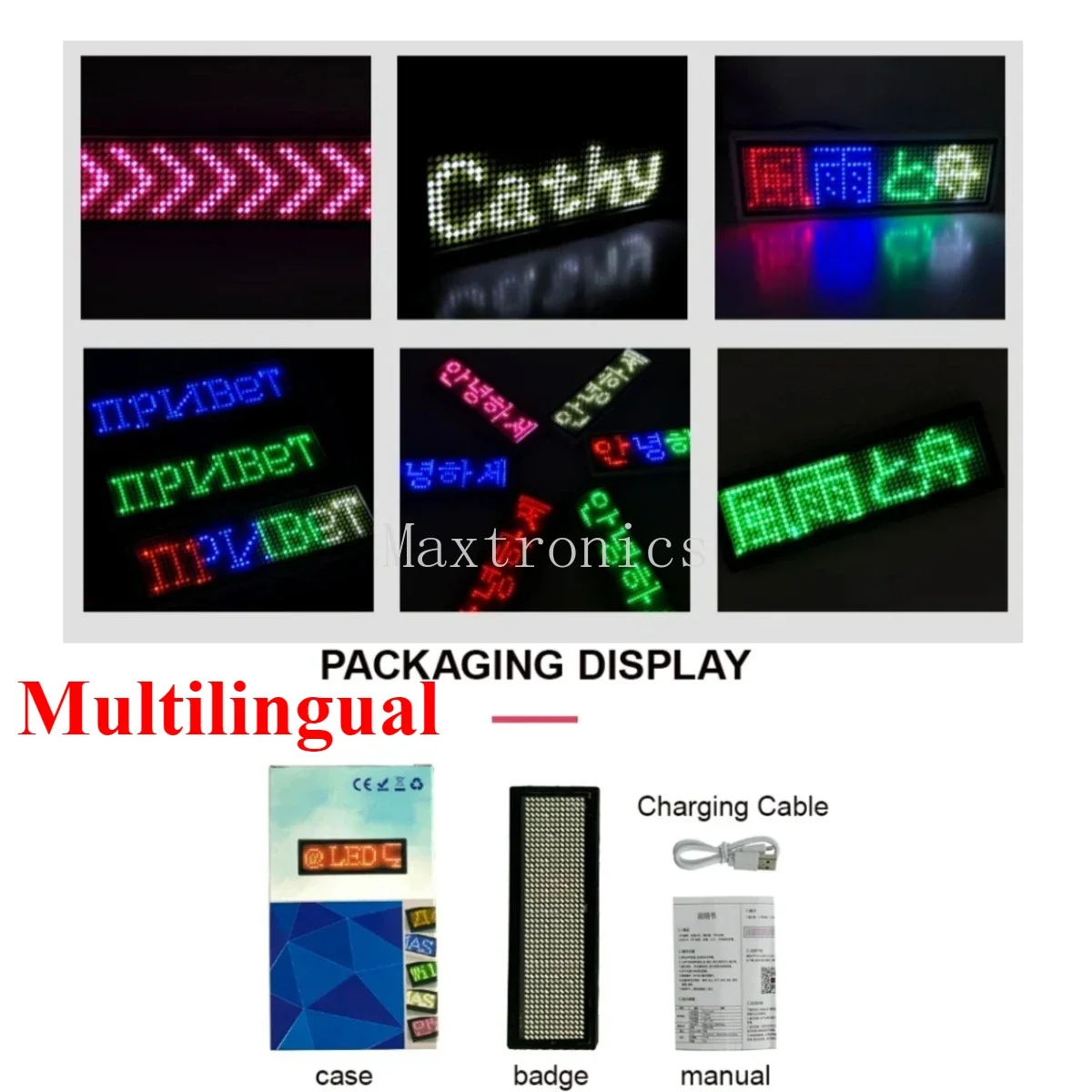 NEUES Bluetooth-LED-Namensschild, digitales LED-Tag, wiederaufladbar, DIY, programmierbare Scroll-Nachricht, 15 Anzeigetäle, Abzeichenmodule