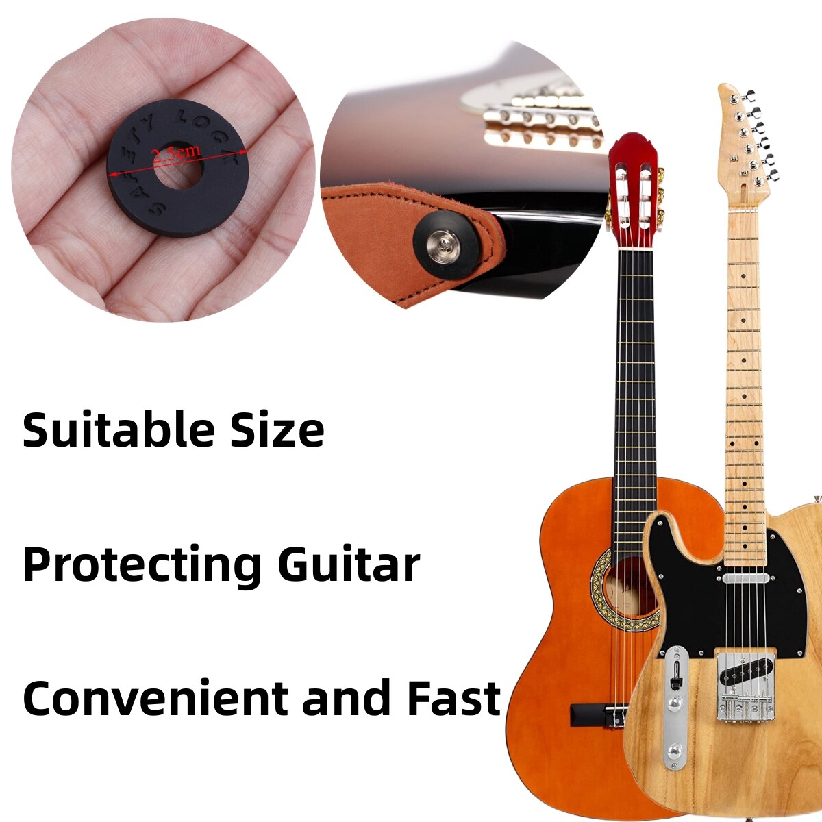 Gitarrengurtknopf, 12 Paar, Premium-Gurtschlösser aus Silikonkautschuk, Schwarz