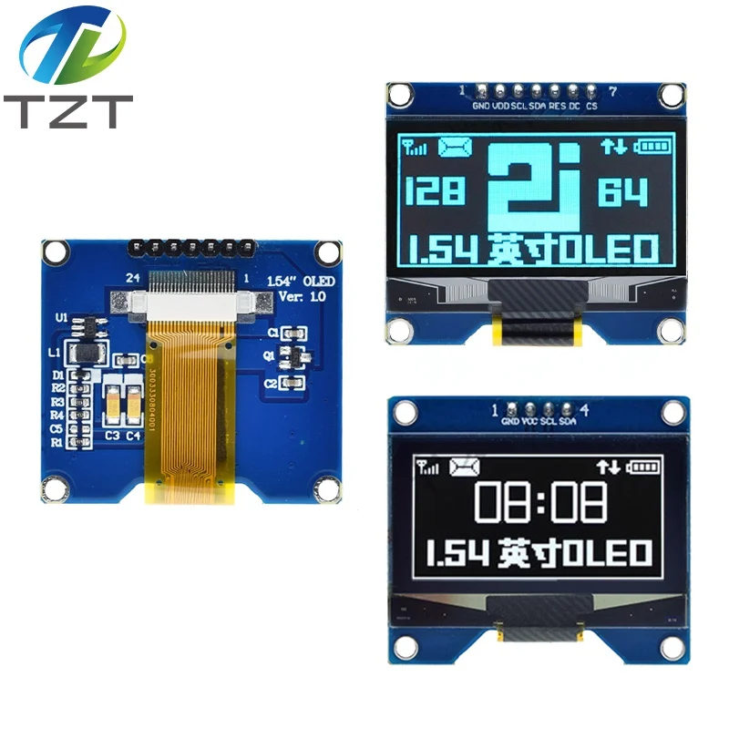 TZT 1 Chiếc 1.54 Inch 7PIN Trắng Xanh Màn Hình OLED Mô Đun SSD1309 Ổ IC Tương Thích Cho SSD1306 Giao Diện SPI 128*64