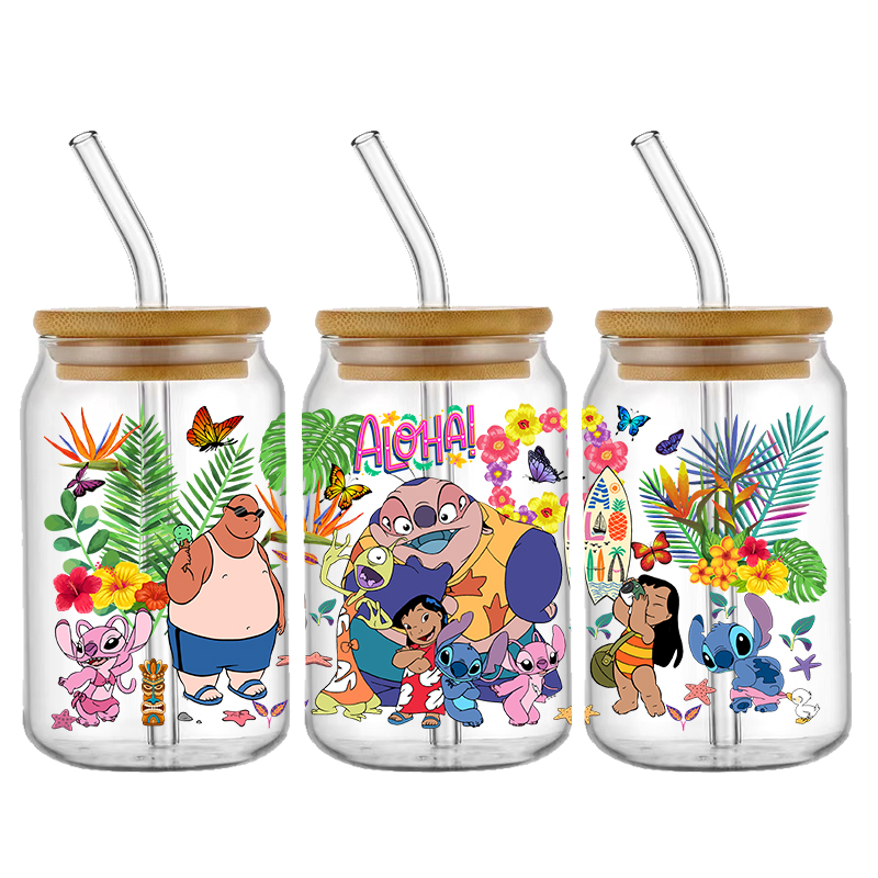 Disney Stitch 16oz DTF Sticker Cups Cool Personalize UV Wrap Transfer Sticker Custom Labels DIY Logo Selfadhesive Waterproof