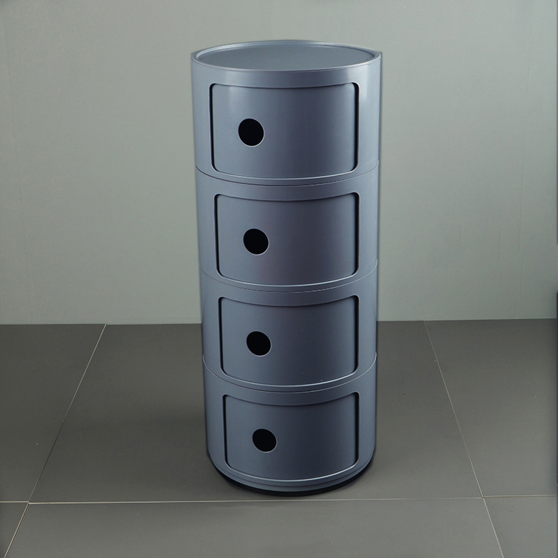 Grey 32cm Cylindrical 4 tiered Drawer Storage Drawer Unit ​with Flexible Slide-open Doors