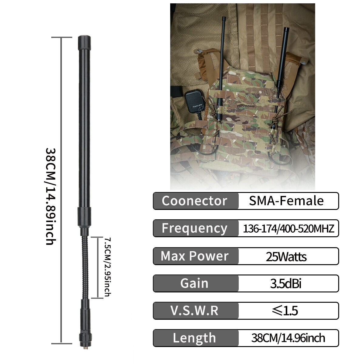 Abbree faltbare Schwanenhals taktische Antenne biegbare SMA-F für Baofeng UV-5R Quan sheng UV K5 Walkie Talkie