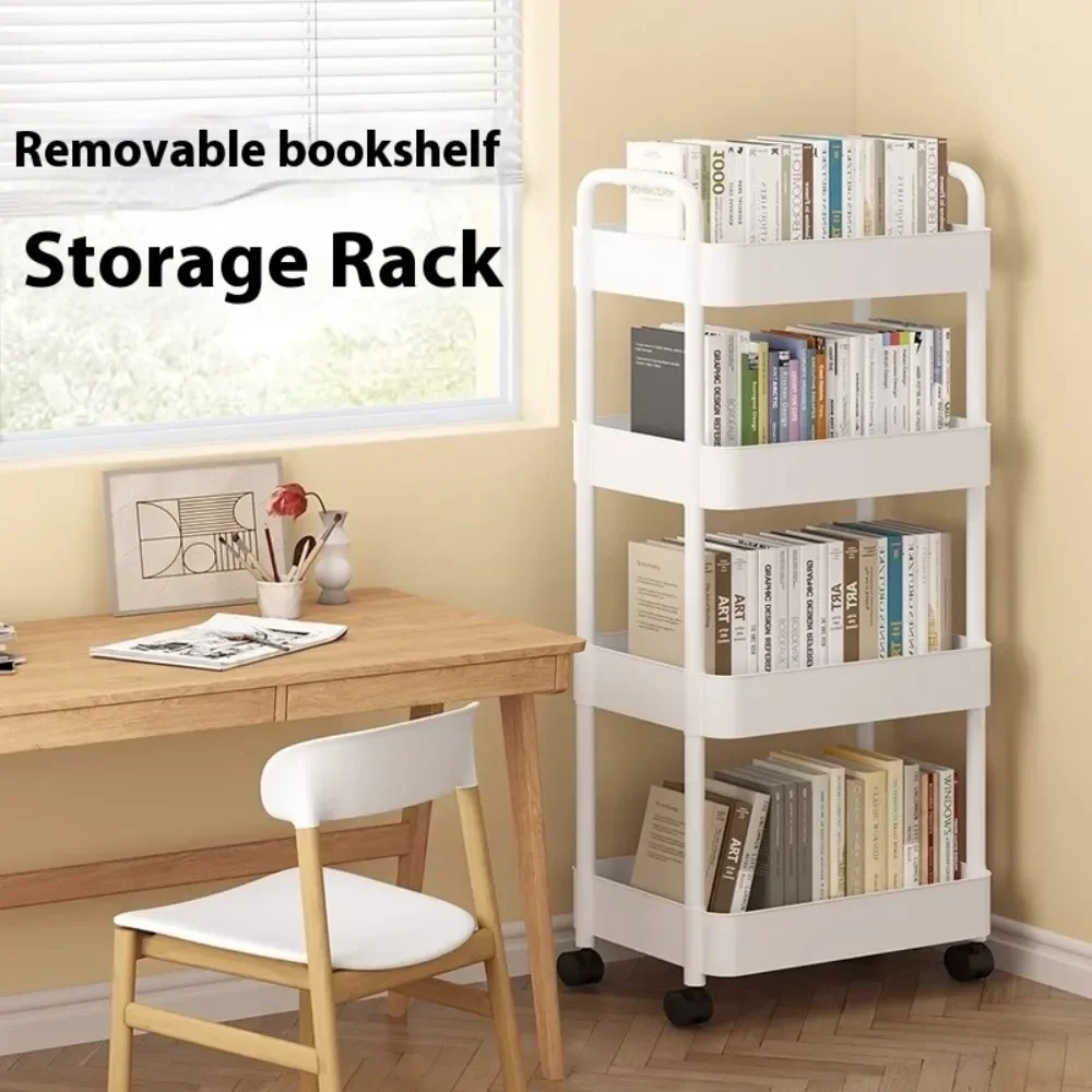 ชั้นวางหนังสือรถเข็นมือถือห้องครัวรถเข็นOrganizerล้อGap Mobile Bookshelfรถเข็นในครัวเรือนขนมStorageRack