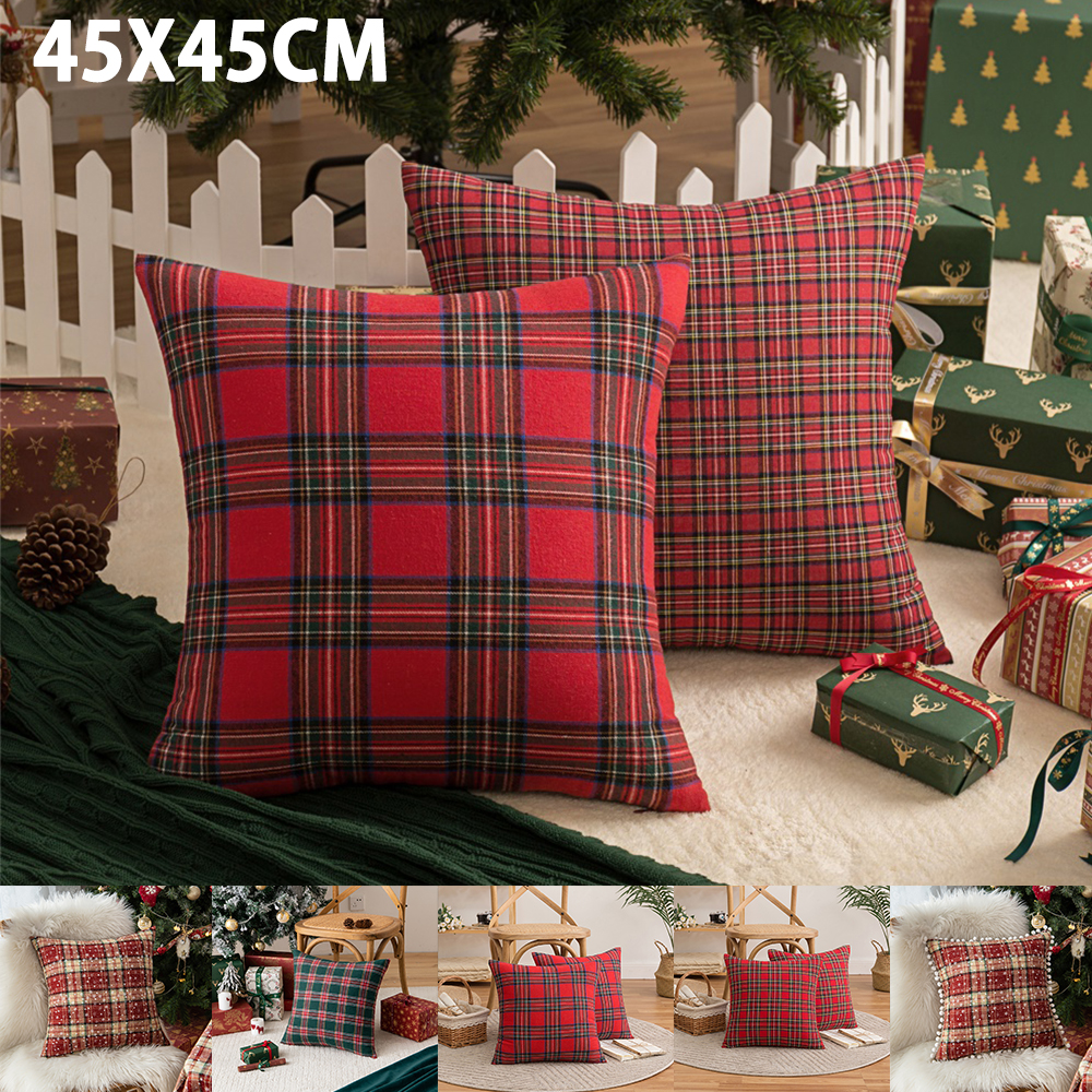 45x45cm kwadratowe poszewki na poduszki boże narodzenie szkocki Tartan Plaid poszewki na poduszki podkładka na sofę dekoracje świąteczne płatek śniegu rzuć poszewka na poduszkę