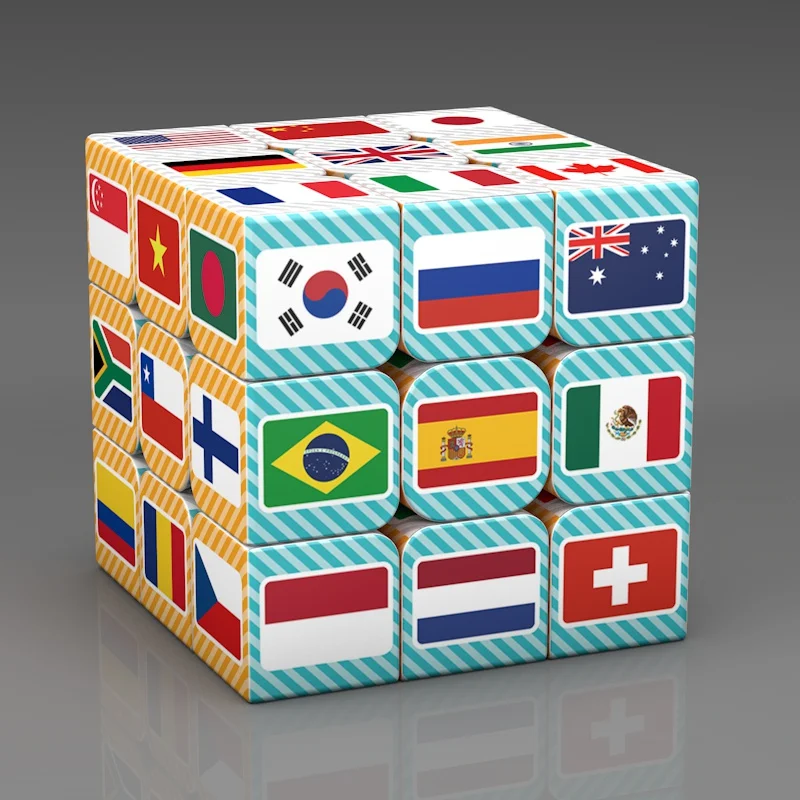 3x3x3 cubo de quebra-cabeça mágico impressão bandeira nacional padrão embalagem cubo presentes das crianças educacional cubo de velocidade brinquedos para crianças