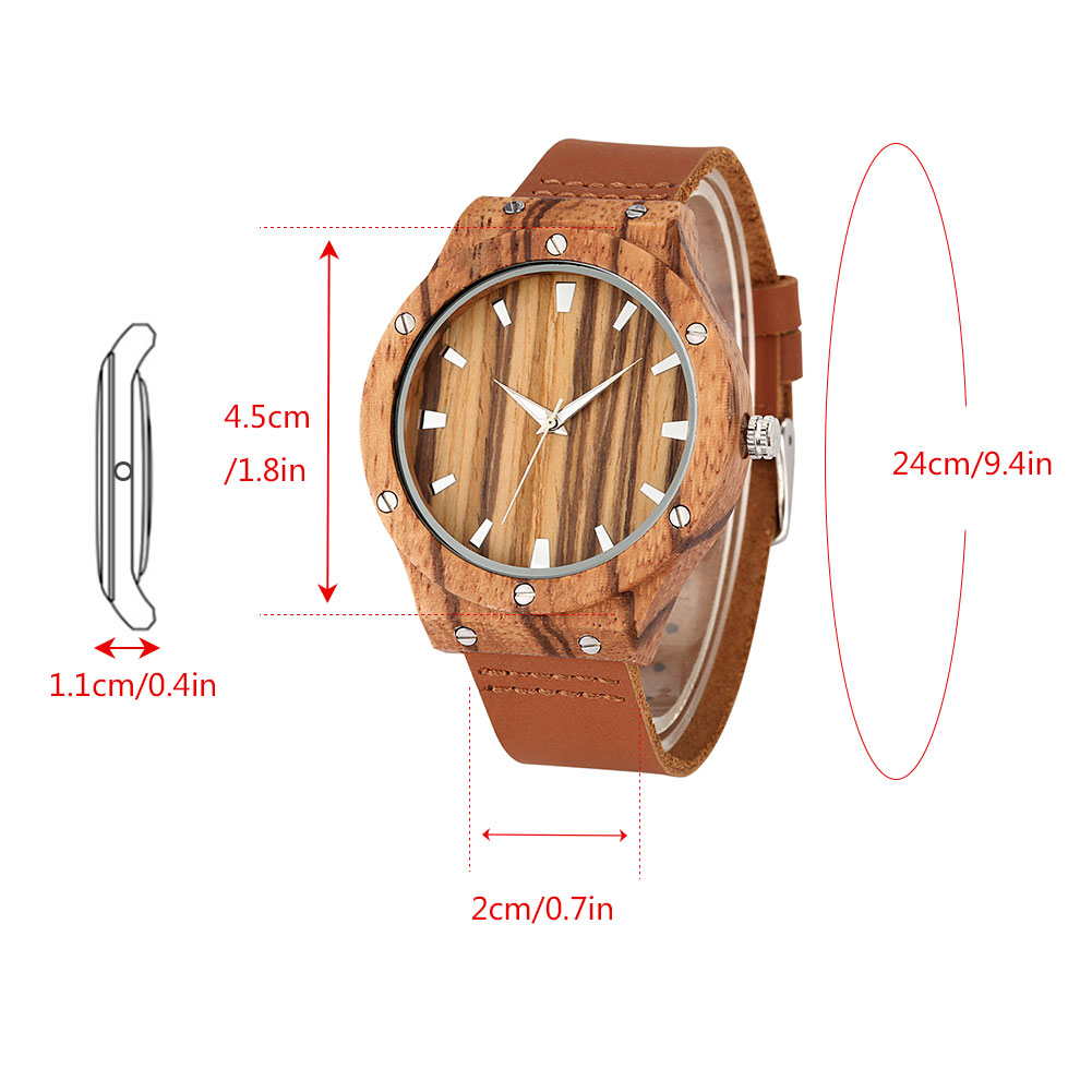 Винтажные часы в стиле панк из натуральной кожи Zebrawood, минималистичные наручные часы с круглым циферблатом для мужчин и женщин