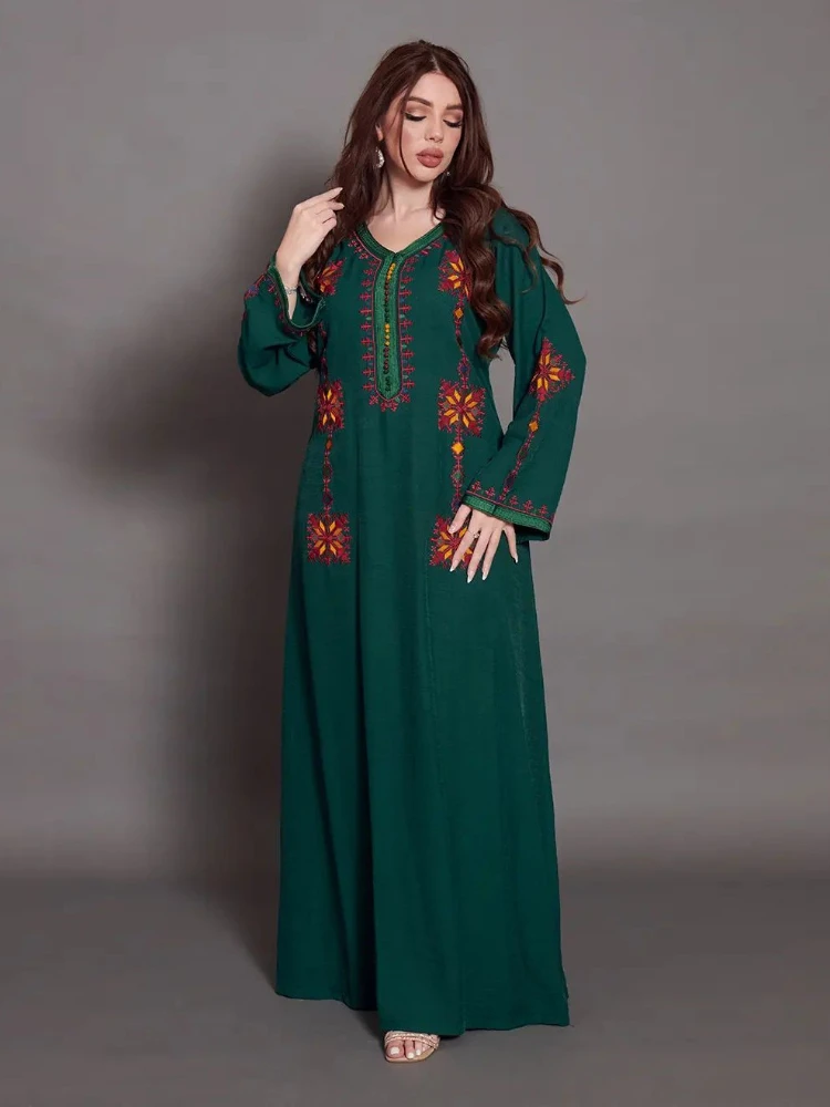 Vestido musulmán bordado elegante para mujer Jalabiya Abaya Ramadán Vestidos largos Abayas mujer bata tipo kimono caftán marroquí Vestidos