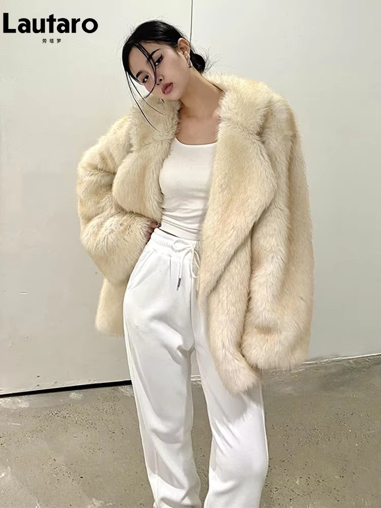 Lautaro Winter locker lässig dick warm weich haarig Kunst pelz Mantel Frauen Luxus hochwertige pelzige flauschige Jacke koreanische Mode