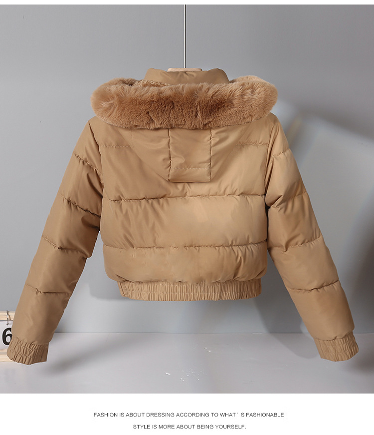 New Autumn Winter Warm Down Cotton Jacket Women Thickened Fleece Lining Fur Collar Long Sleeve Parkas