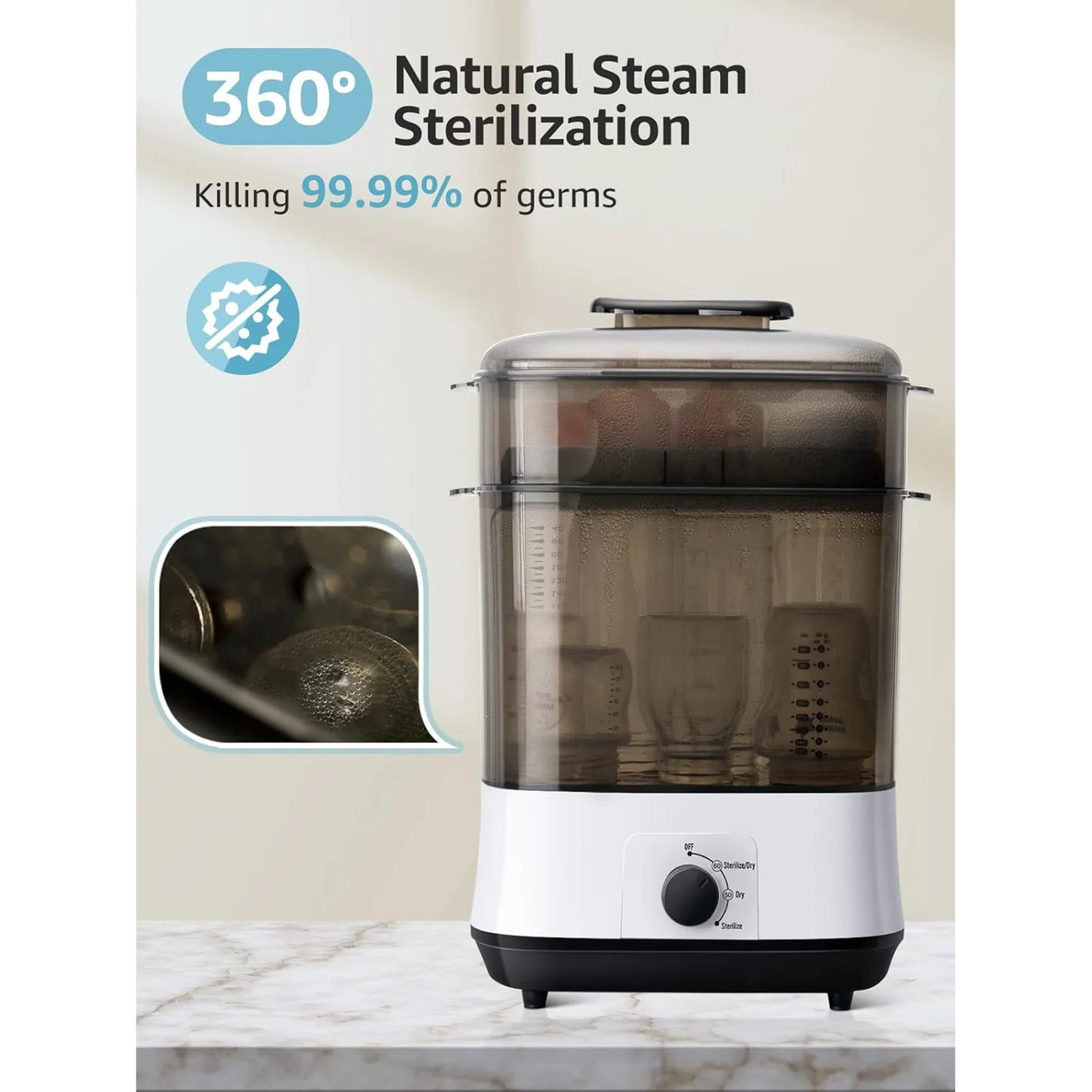 Desinfetante a vapor elétrico para bebês, esterilizador de mamadeira para recém-nascidos, aquecedor, caixa grande, esterilização de alta temperatura