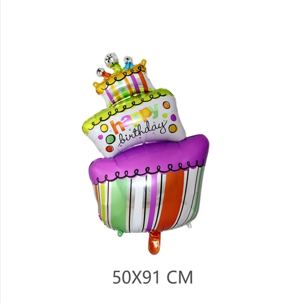 대형 생일 3 레이어 케이크 촛불 스트라이프 폴카 도트 호일 풍선 생일 파티 사진 소품 장면 장식