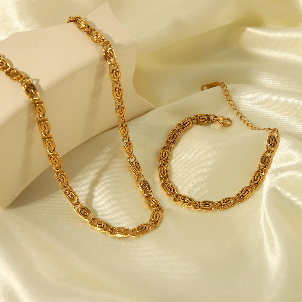 Set di gioielli con bracciale a forma di cerchio geometrico in acciaio inossidabile per donna collare placcato in metallo Color oro 18 carati