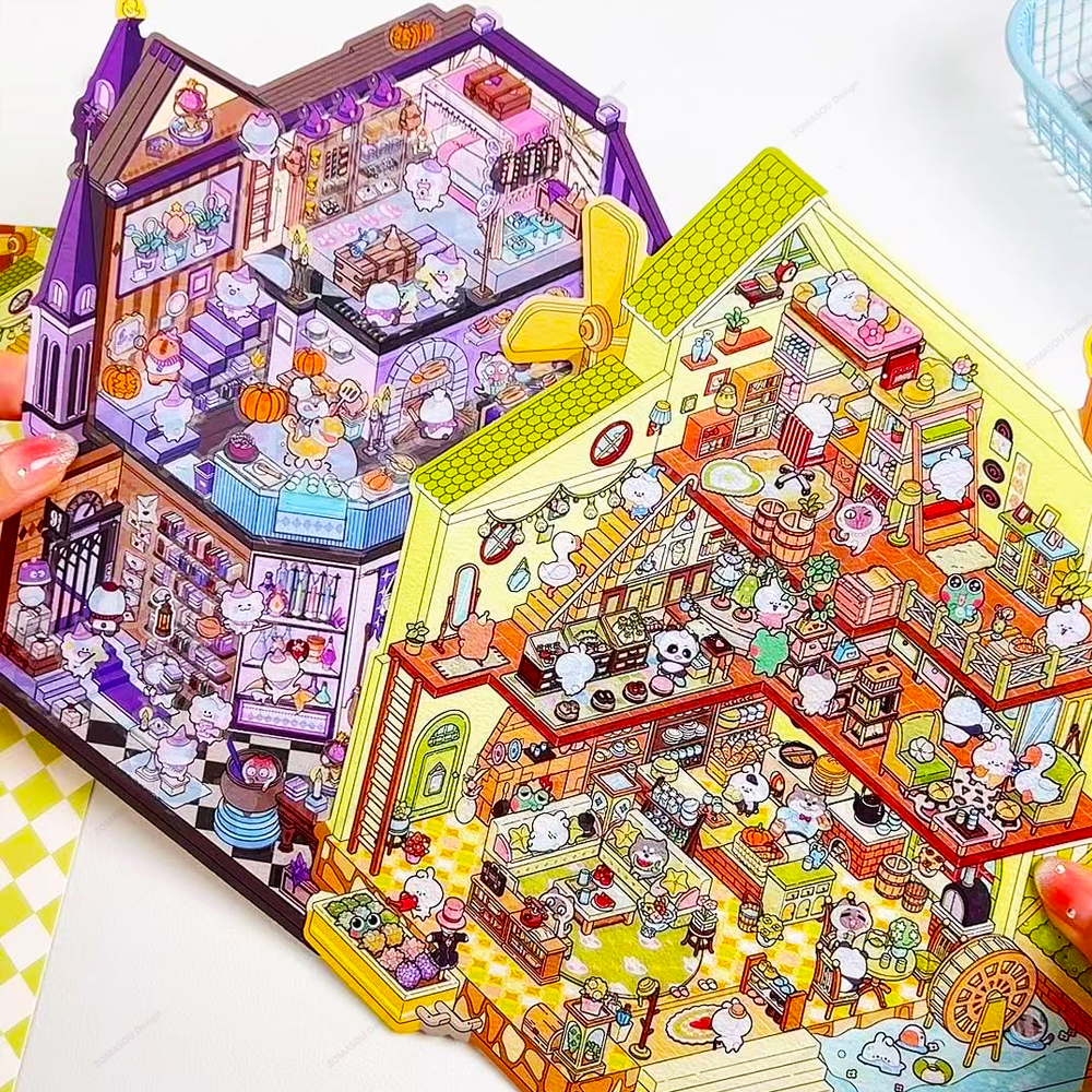 Plus Size Castle Theme Miniature Scene Sticker 2.5D 3D Landscaping Stickers Visual Stacking Stickers Christmas Gift for Children