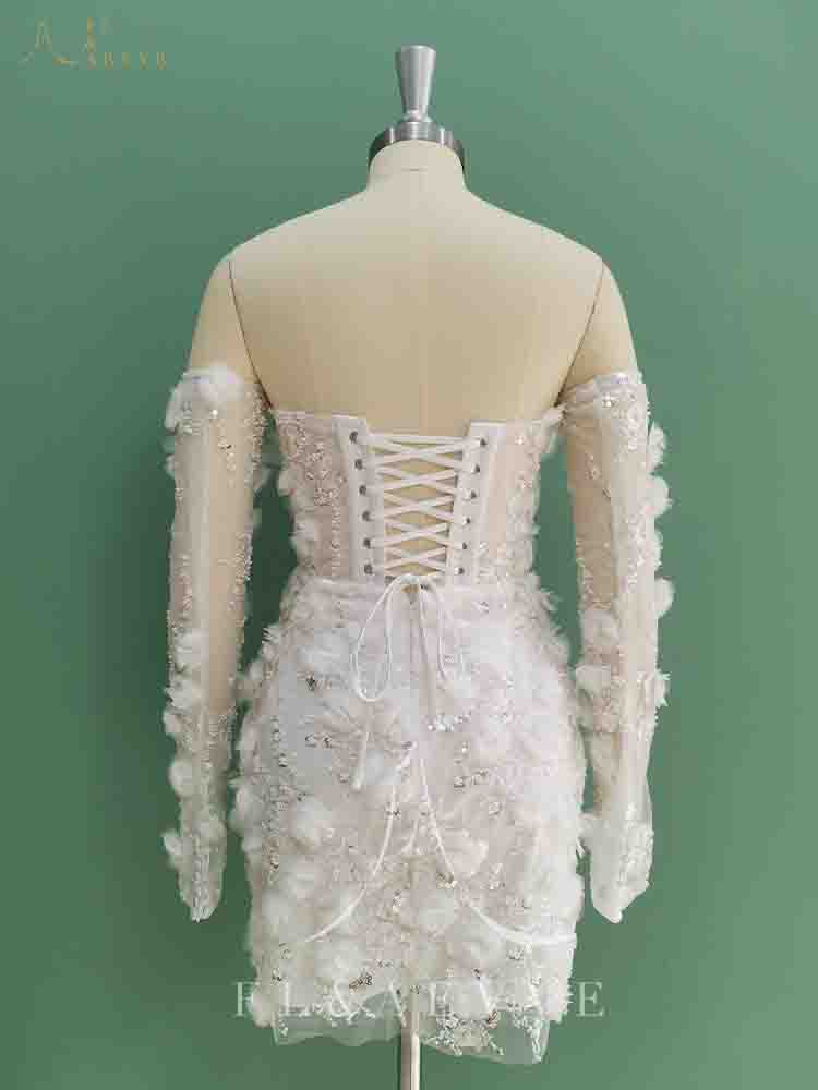 Luxo frisado vestidos de casamento curtos arábia saudita rendas apliques florais mangas compridas vestido de noiva mini vestido de festa de baile personalizado