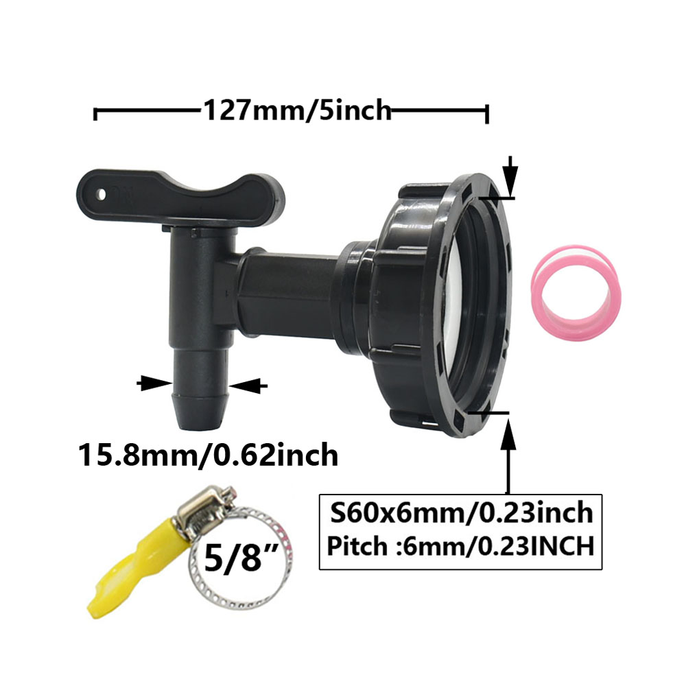 Adaptador de grifo de tanque IBC de 3/4 ", rosca gruesa S60 a conector de manguera de 5/8 ", accesorios de válvulas, tanques de agua de jardín, reemplazo de grifo