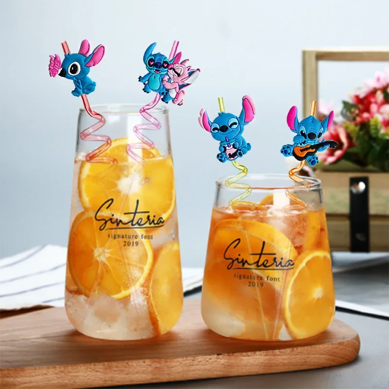 การ์ตูน Stitch Series หลอดโค้งหลอดไอศกรีมยางนุ่มเป็นมิตรกับสิ่งแวดล้อมวัสดุเกรดอาหารศิลปะการออกแบบฟาง