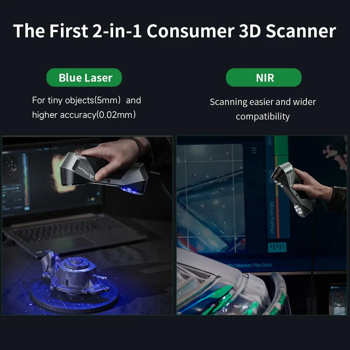 Creality 3D Scanner CR-Scan Raptor Atualização 0,02 mm Precisão de Metologia Luz Azul/NIR Modo Duplo Anti-vibração 60fps Digitalização