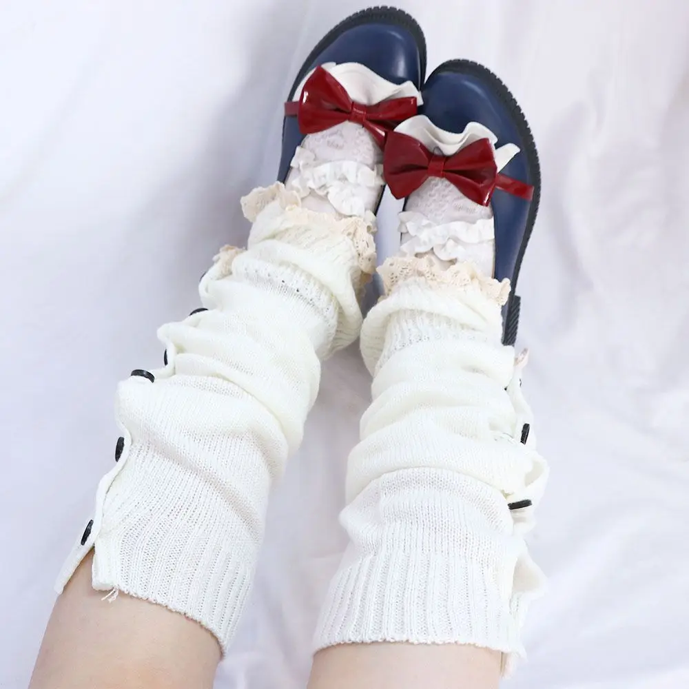 Penutup Kaki Rajut Wol Lolita Wanita Musim Dingin, Penghangat Kaki, Penutup Lutut
