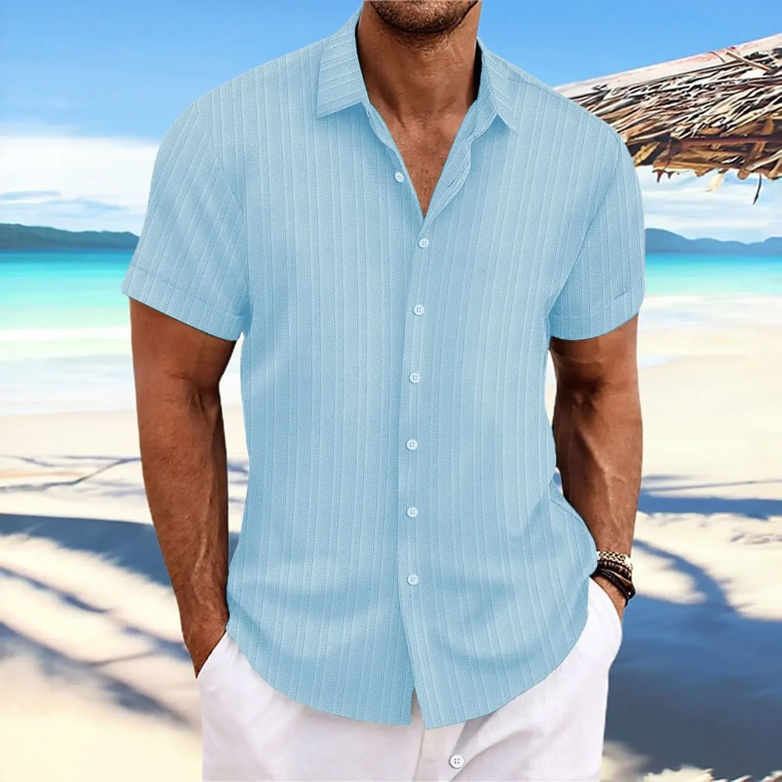 Camicia a maniche corte a righe di alta qualità da uomo estiva, nuova moda di lusso, top fresco traspirante da spiaggia casual business