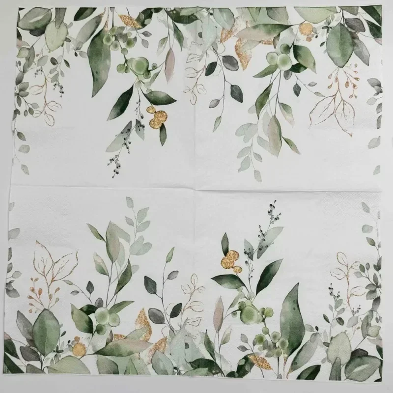 カラフルなプリントナプキン、2プライ、森の緑の葉、ホテル、レストランのテーブルデコレーション、ワイングラス、花、紙のランチョンマット、20個