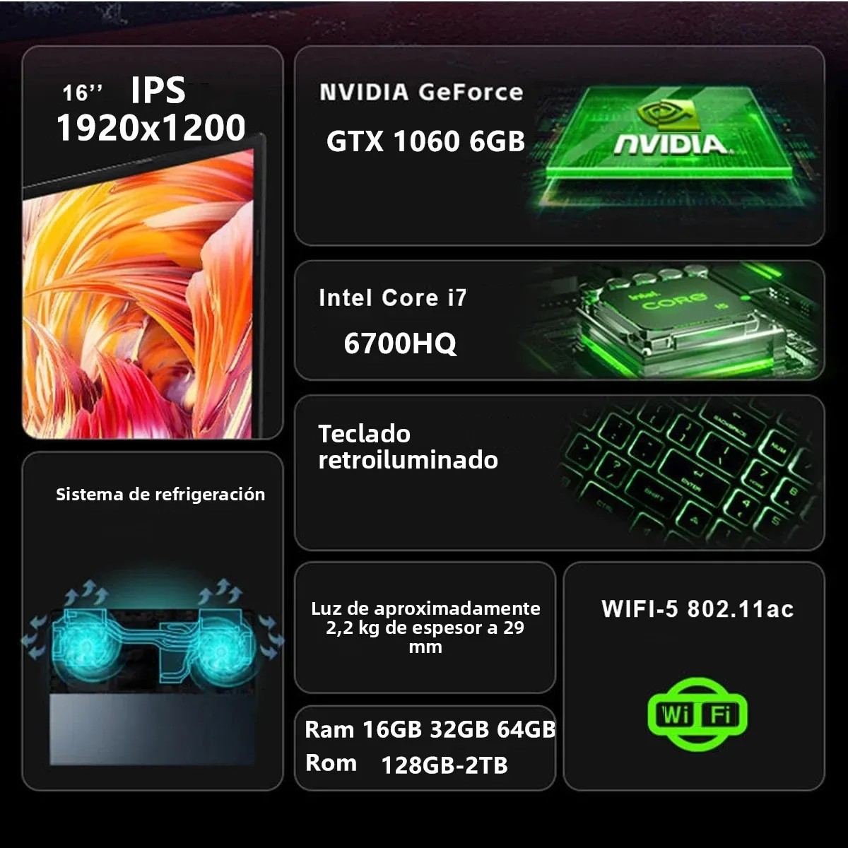 CARBAYTA Intel Core I7 6700HQ Portátil Pantalla IPS de 15,6 ′′ 16G 32GB 64GB RAM NVIDIA GeForce GTX 1060 6G Computadora de juegos Windows 11 Pro