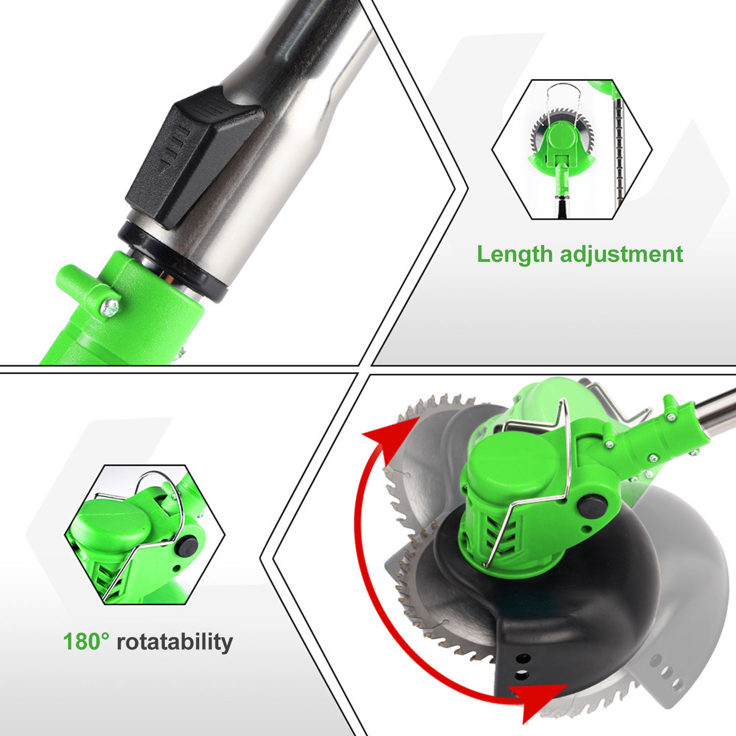 Cortadora de césped eléctrica inalámbrica de 1500W, cortadora de césped ajustable plegable de mano de 12000 RPM, herramienta de jardín para batería de 18-21V