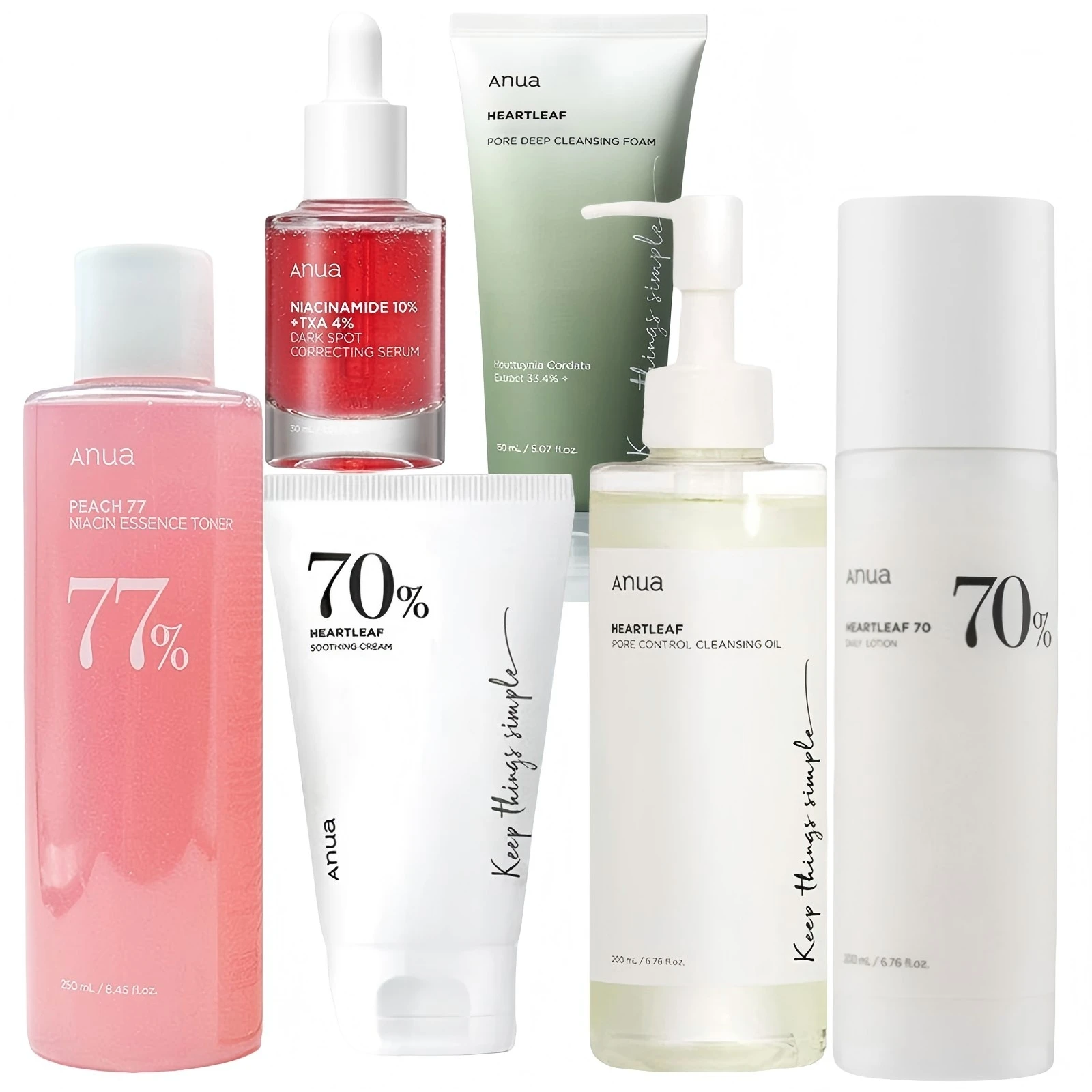 Korean Heartleaf Anua Skin Care Set Anti-aging Essence Moisturizing Toner Emulsion Fine Lines Deep Cleaning Facial Cleanser