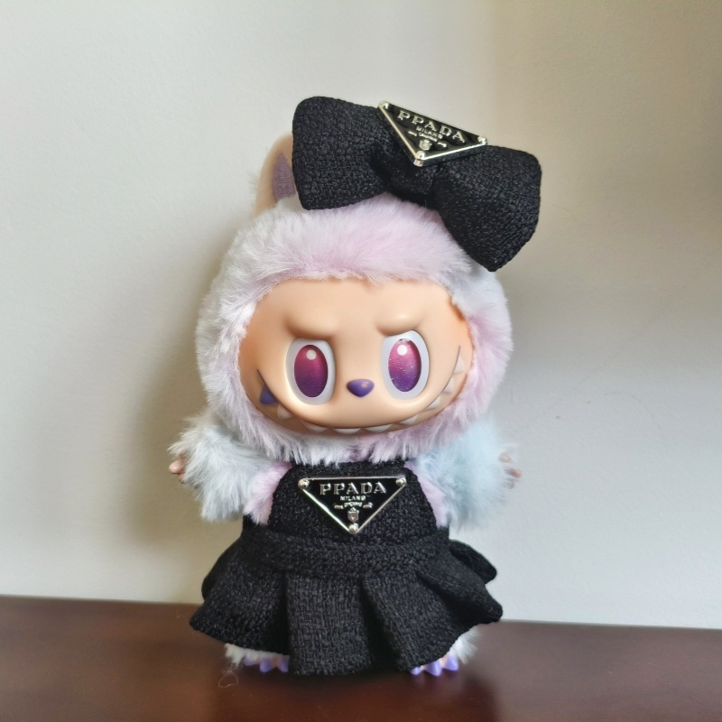 Para 17cm labubu boneca vestido com arco triângulo invertido conjunto de duas peças acessórios boneca ropa roupas v1 v2 v3 vestido