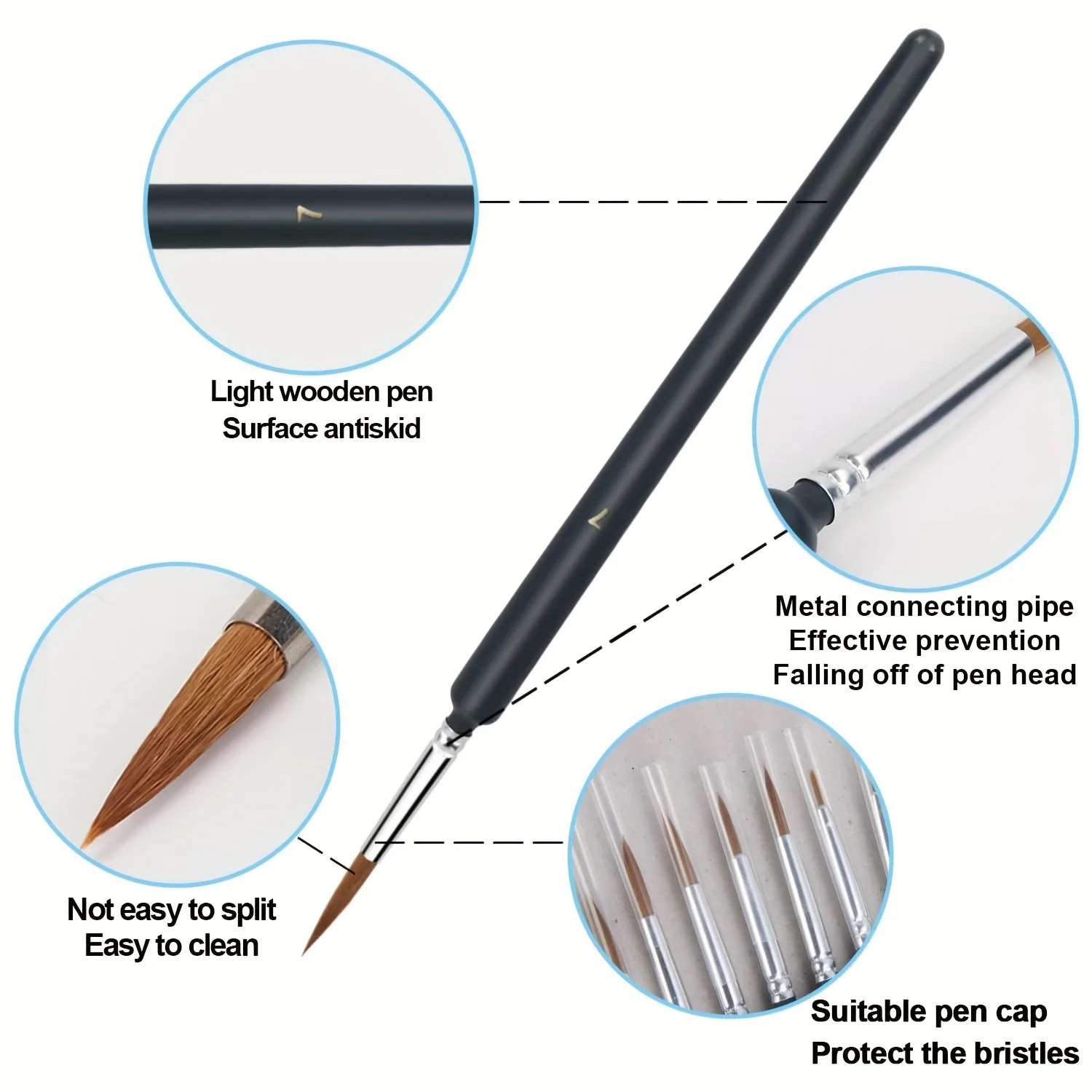 11 Micro Brushes, Fine Detail Nib Brush Set With Ergonomic Handle - Suitable For Acrylic, Oil, Watercolor, Face, Nail, Scale Mod