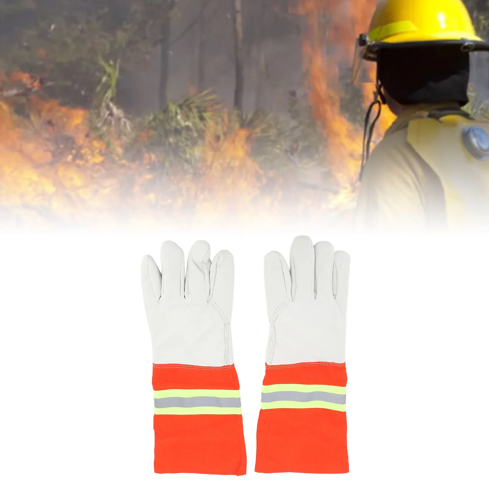 ZK40 1 Pair Firefighting Gloves Comfortable Reflective Strip Flame Resistance Firefighter Glove for Rescue Welding Baking