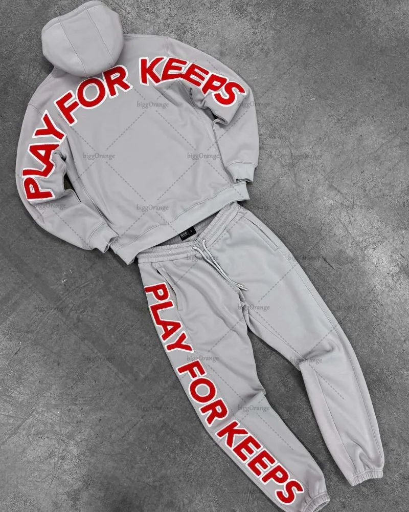 Amerikanische Retro Individuelle Männer Kleidung Sport Anzug Grau Lose Übergroßen Hoodie Hohe Taille Elastische Taille Lose Sport Hosen