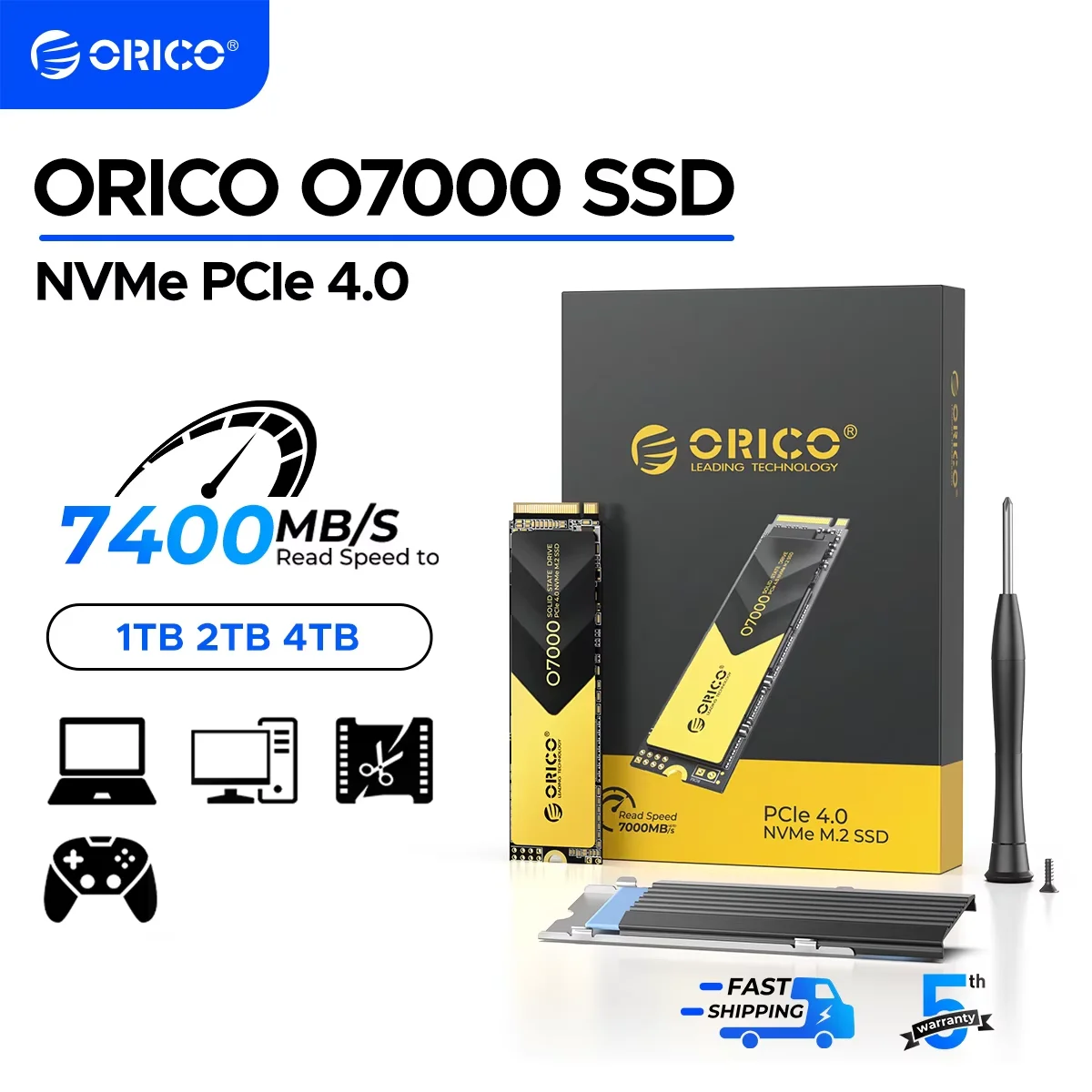 ORICO PCIe4.0 M.2 NVMe SSD PS5 Gaming 7400 МБ/с Внутренний твердотельный накопитель M Key 2280 SSD для Content Creators 1 ТБ/2 ТБ/4 ТБ O7000