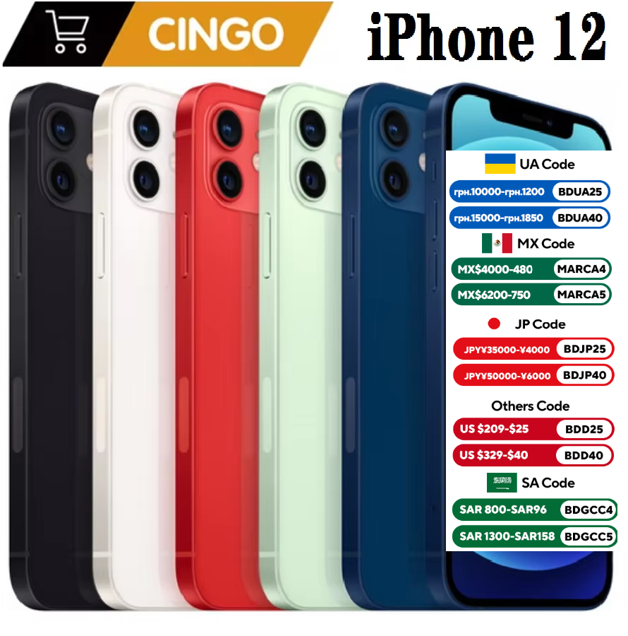 Apple iphone 12 face id 6.1 "4g ram 64gb/128gb/256gb rom desbloqueado smartphone tela oled a14 chip biônico dupla 12mp câmeras 12