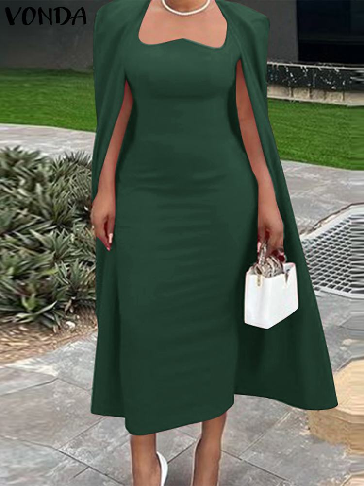 ボンダ-女性のためのセクシーなケープスリーブのドレス,イブニングドレス,タイトフィット,スクエアカラー,ラージサイズ,5xl,秋,2024