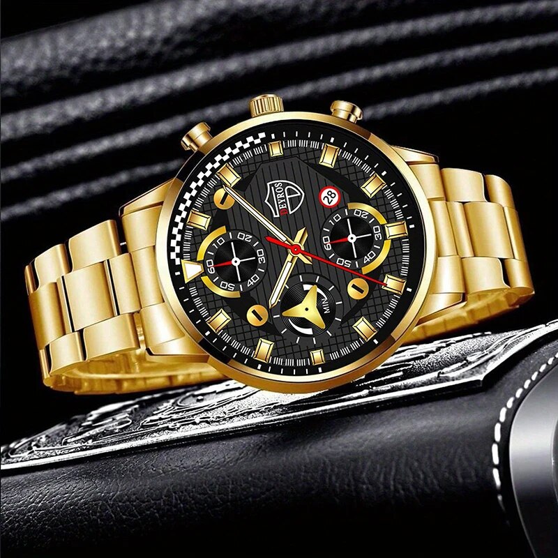 DEYROS-Conjunto de 3 uds de relojes de lujo de acero inoxidable para hombre, reloj de pulsera de cuarzo de negocios a la moda, reloj deportivo informal, pulsera y collar