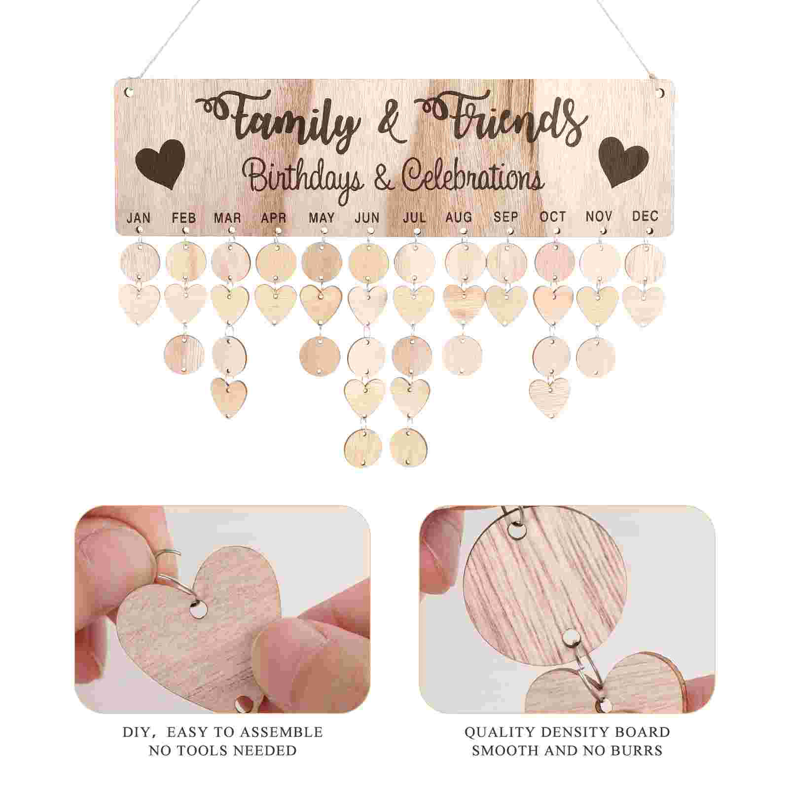 ปฏิทินไม้วันเกิดครอบครัว BOARD แขวนผนังไม้เตือนแผ่น DIY ส่วนบุคคลไม้ของขวัญวันที่เตือน Home Decor